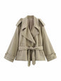 Women's Loose Casual Polo Collar Lacing Mid-length Coats