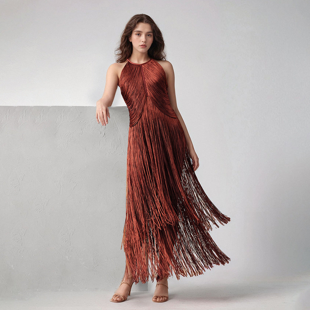 Women's Design Tassel Sleeveless Waist Bandage One-piece Dress Dresses