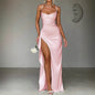 Women's Autumn Elegant Satin Dress Sleeveless Split Dresses