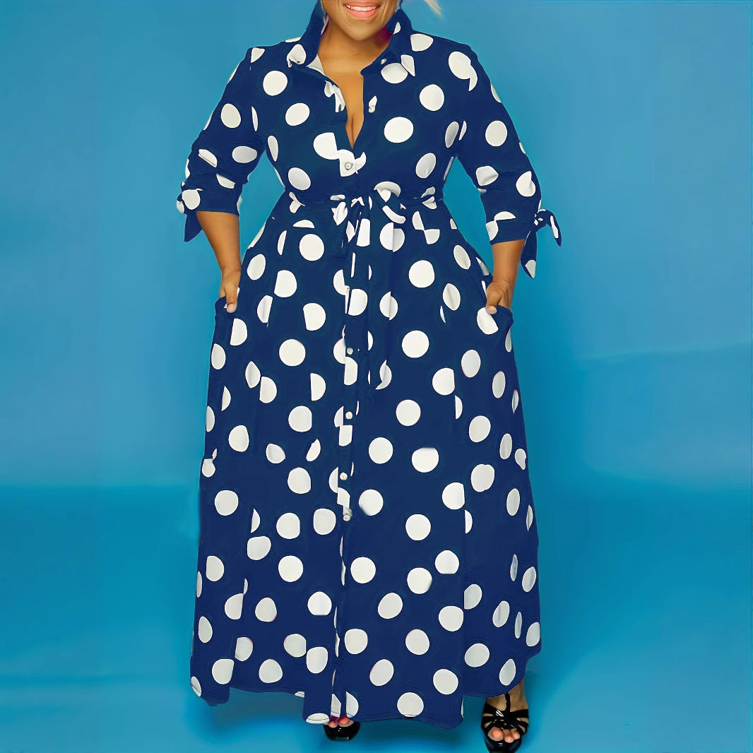 Shirt Long Sleeve Dotted Prints Dress Plus Size