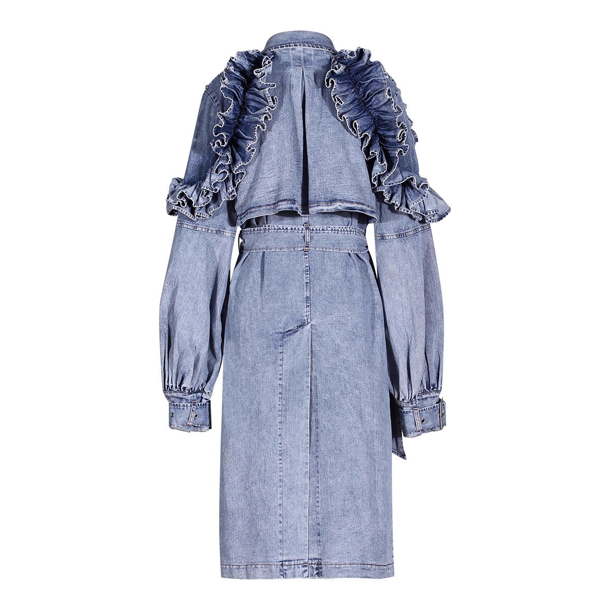 Women's Denim Trench Waist Lotus Leaf Fashion Jackets