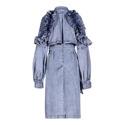 Women's Denim Trench Waist Lotus Leaf Fashion Jackets