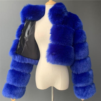 Women's Imitation Fur Fashionable Stand Collar Long Coats