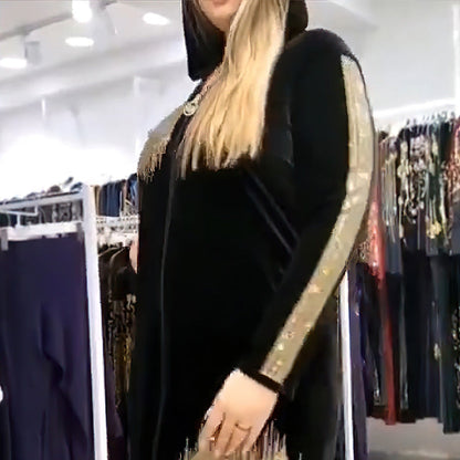 Women's Muslim Long-sleeved Hooded Robe Veet Rhinestone Dresses