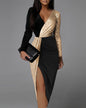 High Waist Pure Color Temperament Commute Mid-length Dresses