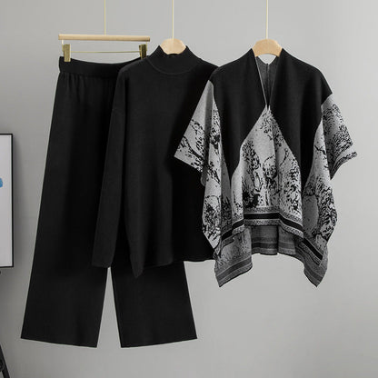 Women's Casual Fashion Loose Mock Neck Shawl Suits