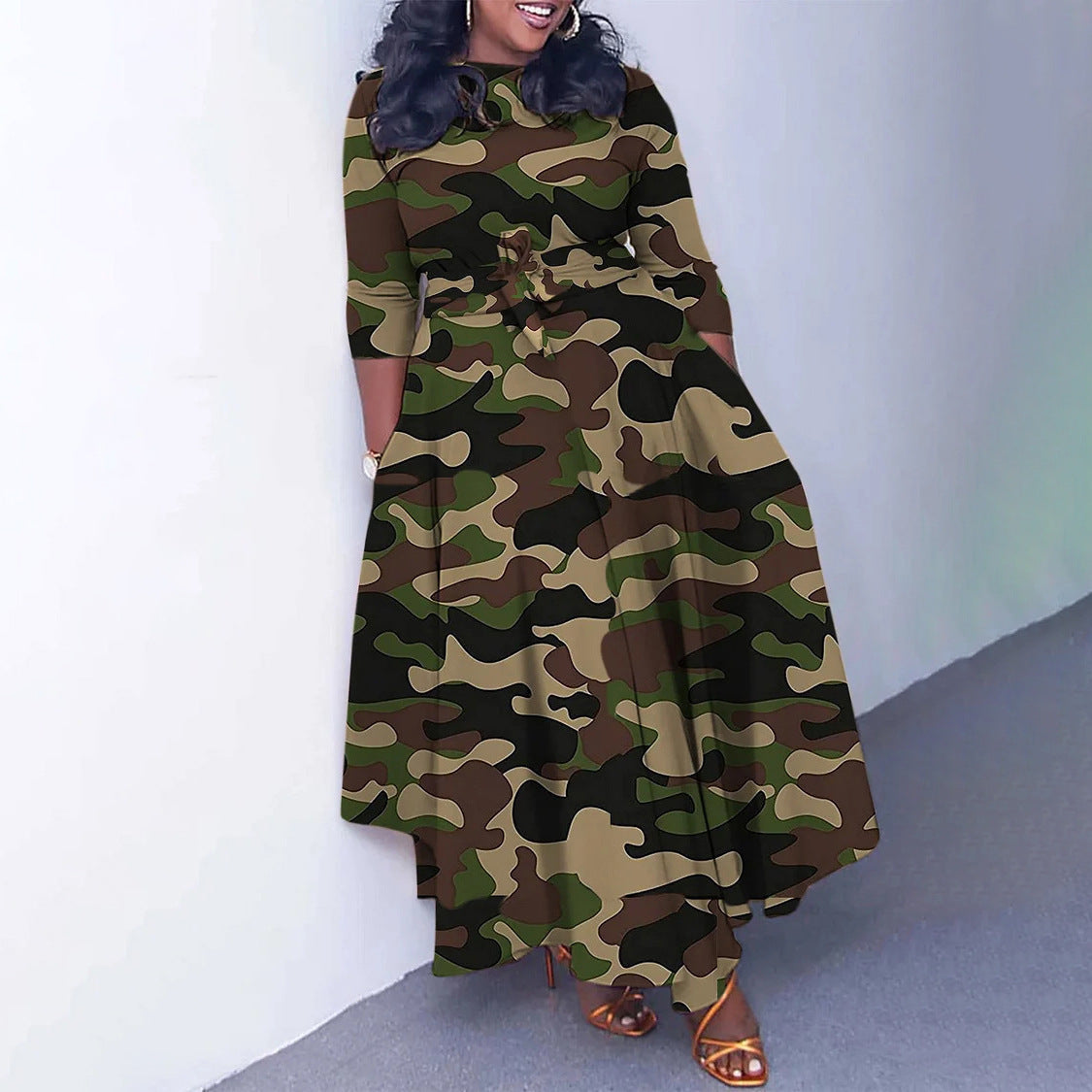 Women's Fashion Elegant Tied Printed African Mid-length Dresses