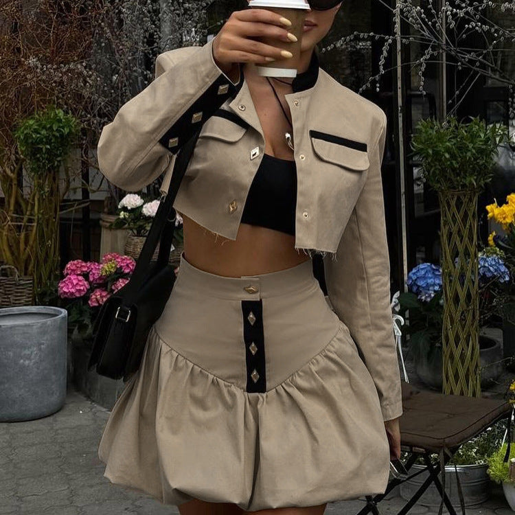 Women's Fashion Street High Waist Bud Stand-up Collar Suits