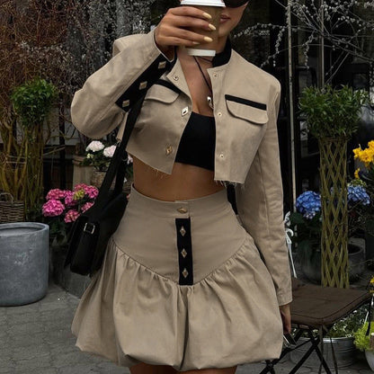 Women's Fashion Street High Waist Bud Stand-up Collar Suits