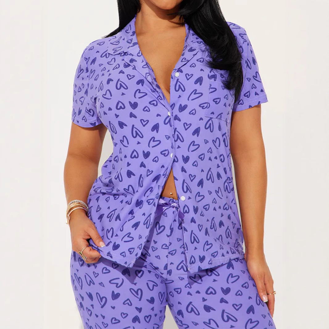 Women's Home Comfortable Sleeve Front Button Elastic Suits