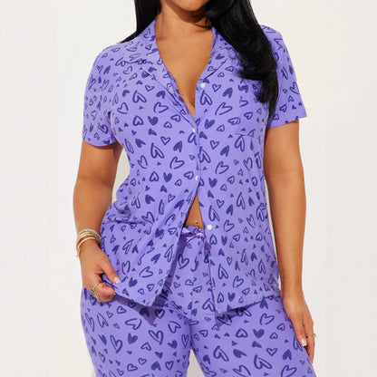 Women's Home Comfortable Sleeve Front Button Elastic Suits