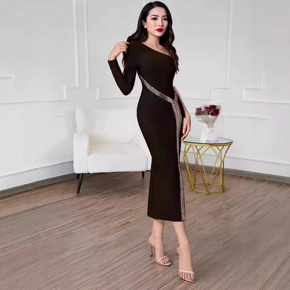 Fashion Long Sleeve One Shoulder Bandage Dress Dresses
