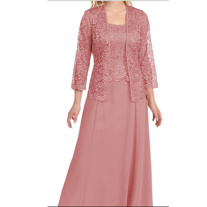 Women's Fashion Two-piece Lace Chiffon Dress Large Blouses