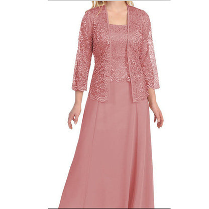 Women's Fashion Two-piece Lace Chiffon Dress Large Blouses