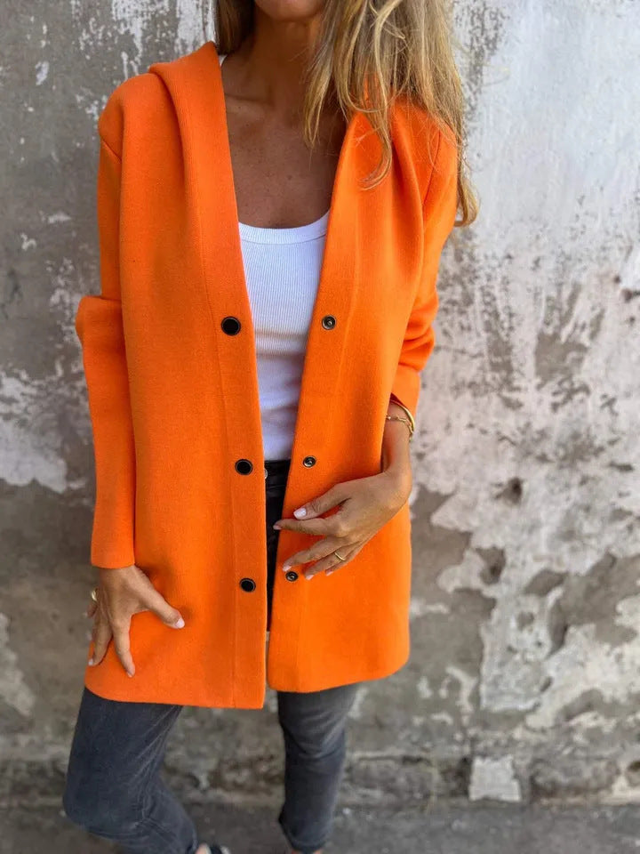Women's Fashion Single-breasted Long Sleeve Solid Color Coats