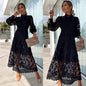 Women's Autumn Sexy Hollow Long-sleeved Stand Collar Dresses
