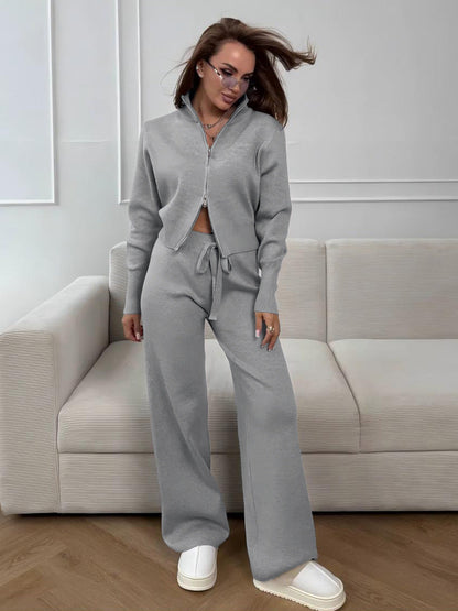 Zipper Knitting Temperament Commute Double Open Suits