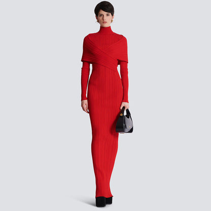 Women's High-grade Long-sleeved Red Cross Jacquard Bandage Dresses
