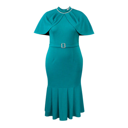 Fashion Cape Sleeve Beaded Dress Elegant Style Dresses