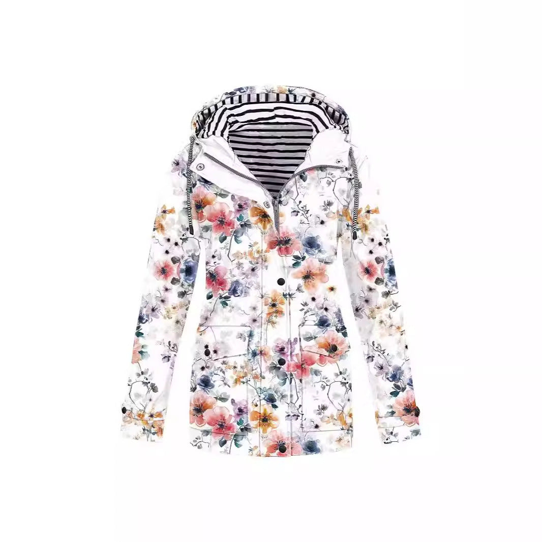 Women's Camouflage Printed Hooded Pocket Splash Outdoor Coats