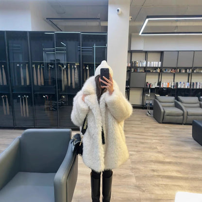 Winter Imitation Fox Fur Loose Mid-length Female Coats