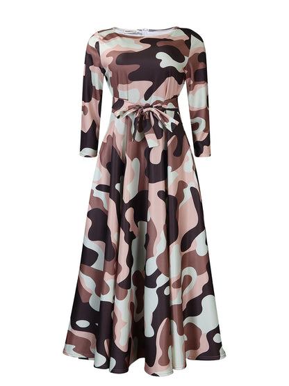 Women's Fashion Elegant Tied Printed African Mid-length Dresses