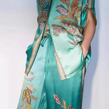 Vintage Printed Satin Sleeve Lapel Shirt Suits