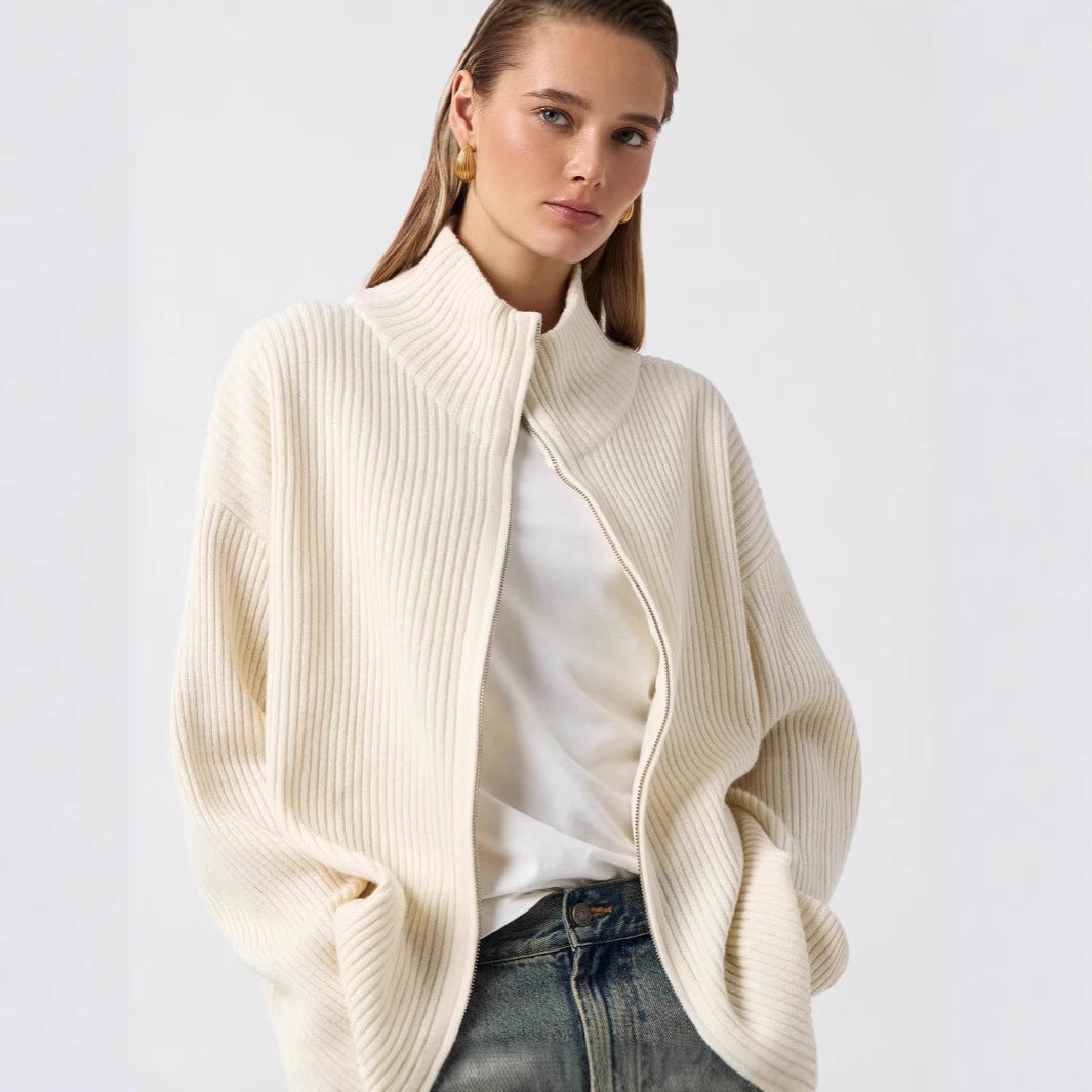 Graceful Russian Half Turtleneck Wool Zipper Sweaters