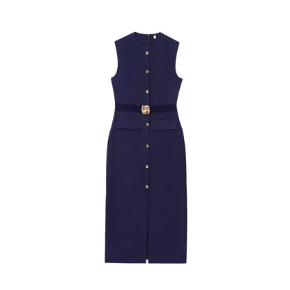 Women's Belt Sleeveless Round Neck Midi Dress Dresses