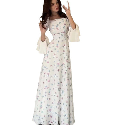 Women's Summer U-shaped Collar Printed Long Sleeve Flared Clothing