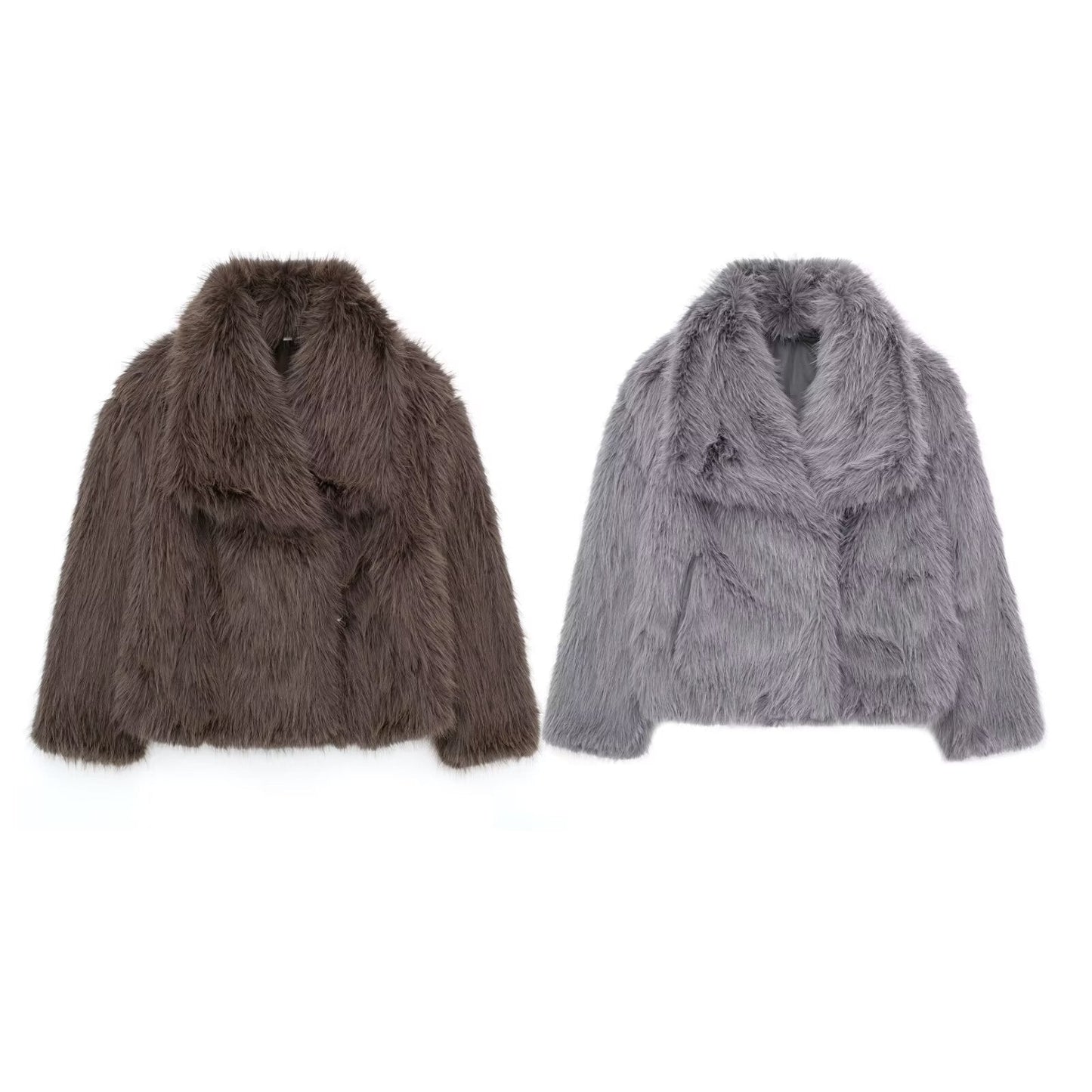 Women's Lapel Long Sleeve Faux Fur Snap Coats