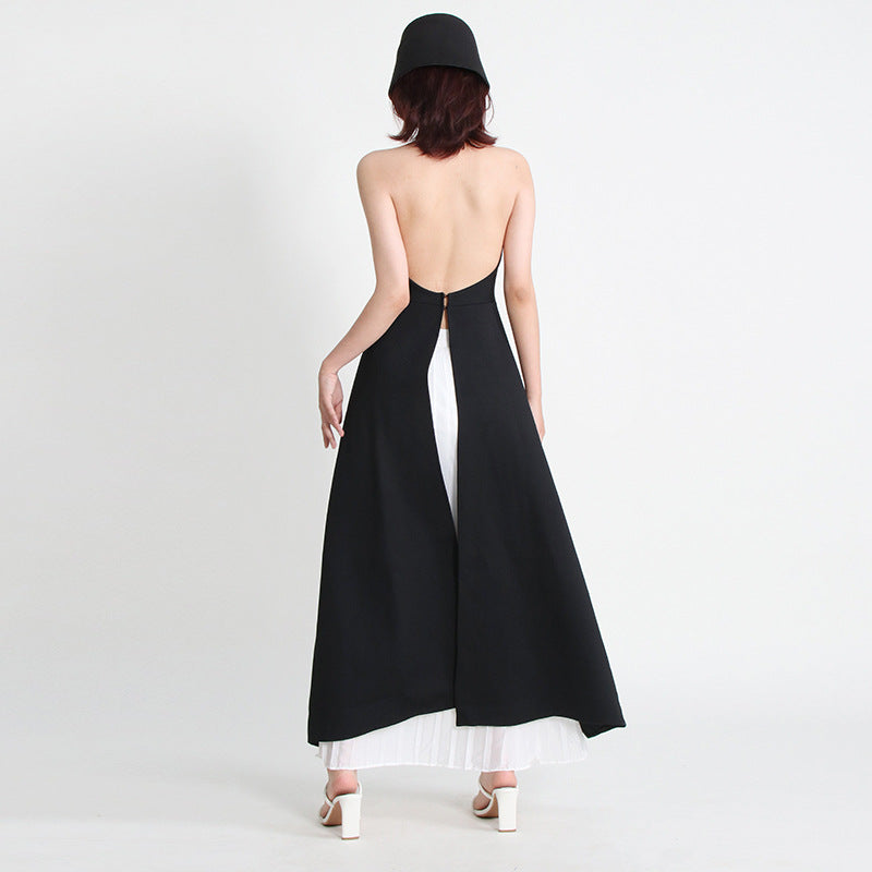Women's Sleeveless Irregular Black White Color Matching Suits