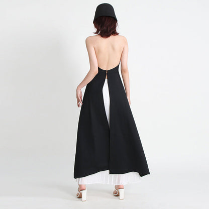 Women's Sleeveless Irregular Black White Color Matching Suits
