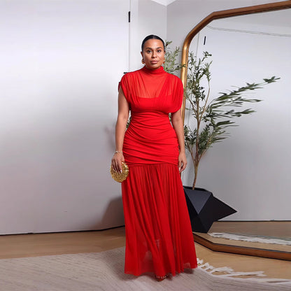 Women's Dress Elegant Half Turtleneck Mesh Stitching Dresses