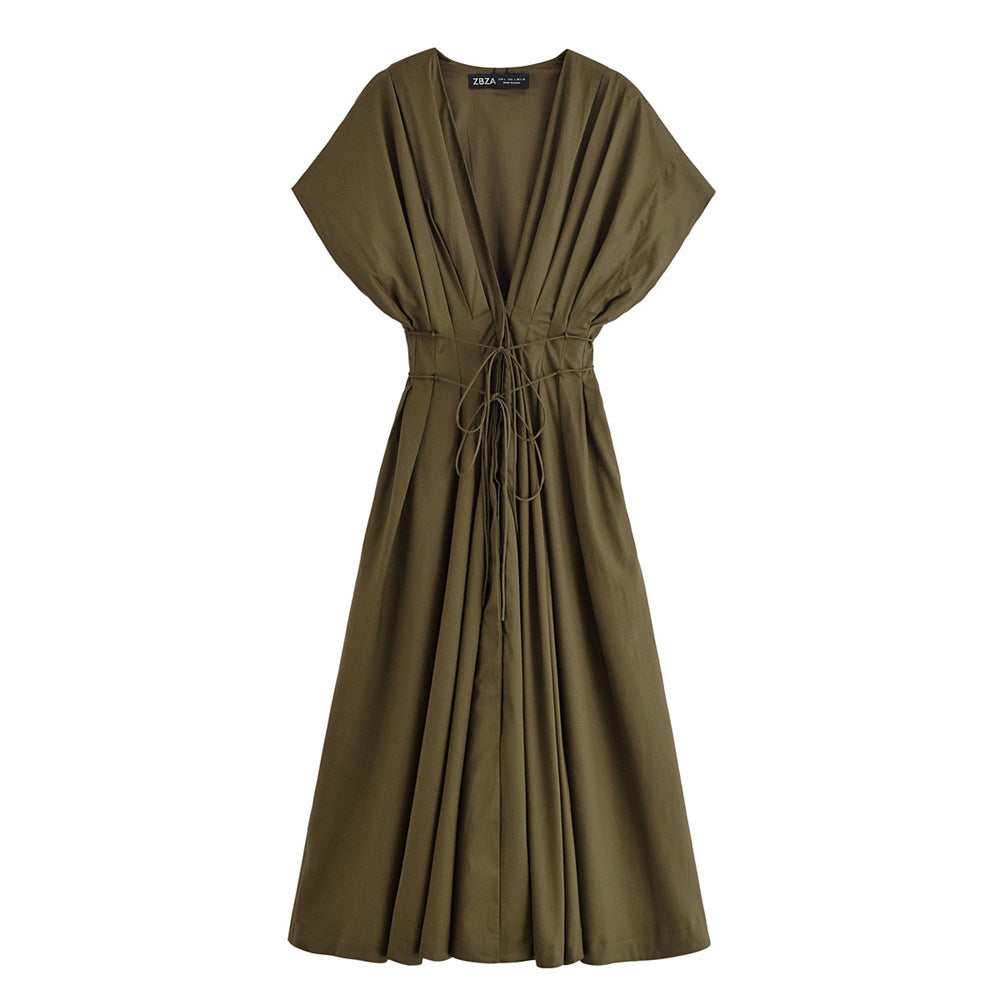 Women's Summer Pleated Draping Sleeve Midi Long Dresses