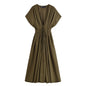 Women's Summer Pleated Draping Sleeve Midi Long Dresses