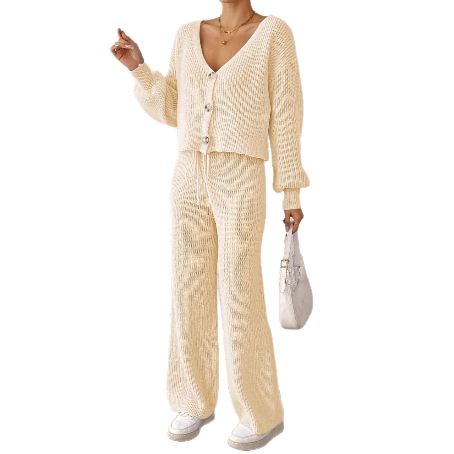 Women's Color Elegant Outfit Loose Wide Leg Drawstring Suits