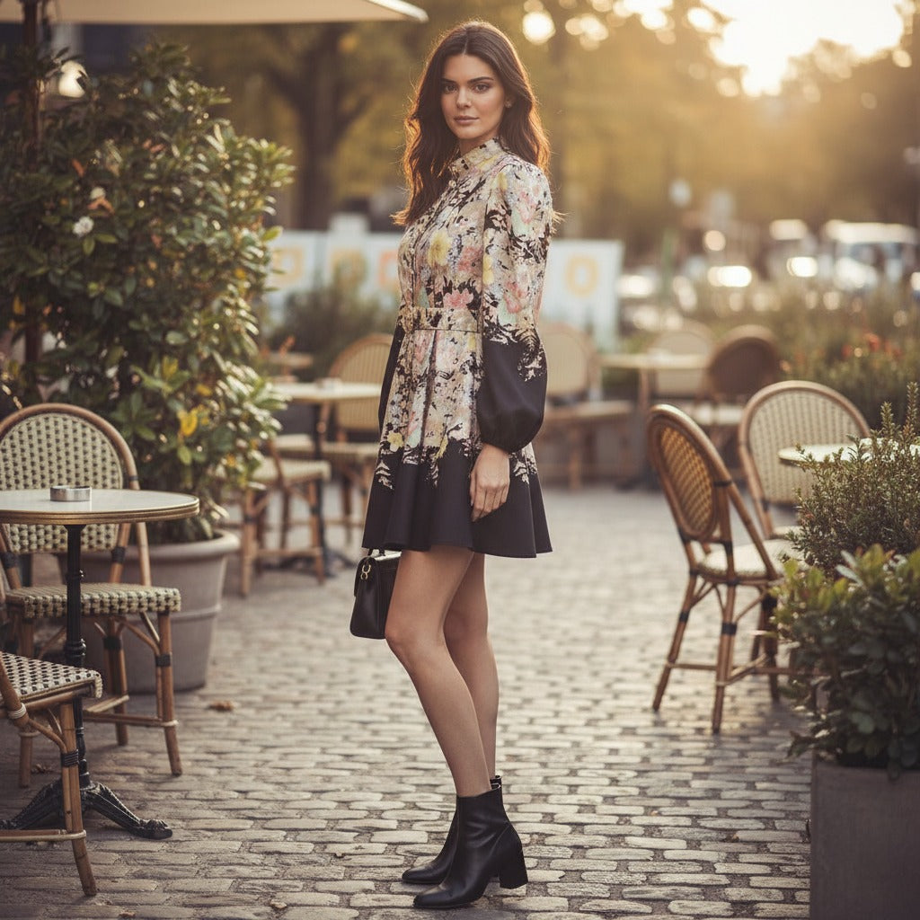 Style Stand-up Collar Puff Sleeve Single-breasted Dresses