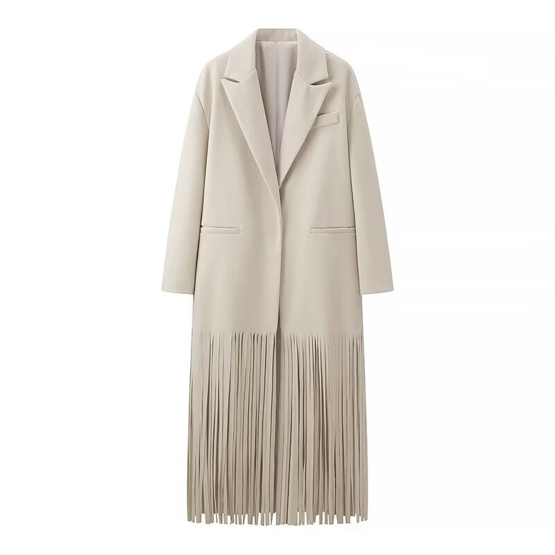 Women's Button Long Tassel Collar Hidden Hook Coats