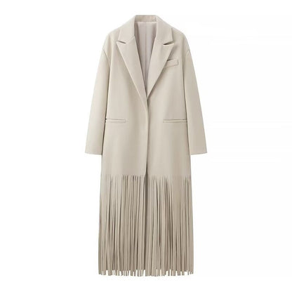Women's Button Long Tassel Collar Hidden Hook Coats
