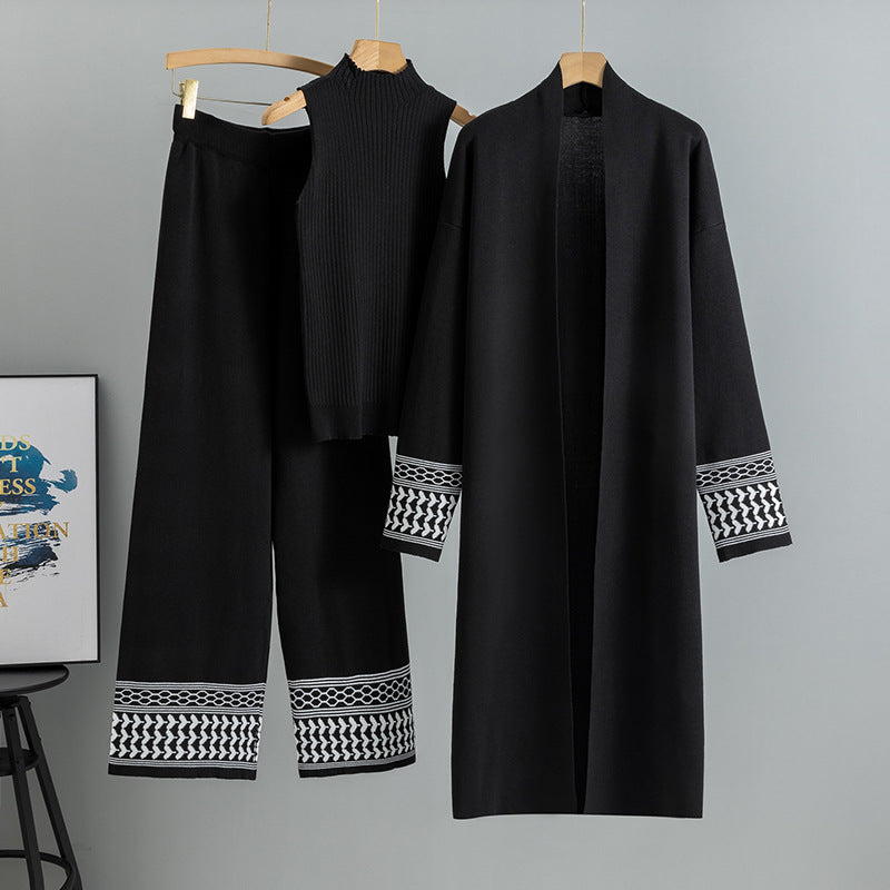 Women's Lazy Temperament Knitting Wide Leg Three-piece Suits