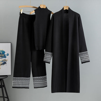 Women's Lazy Temperament Knitting Wide Leg Three-piece Suits