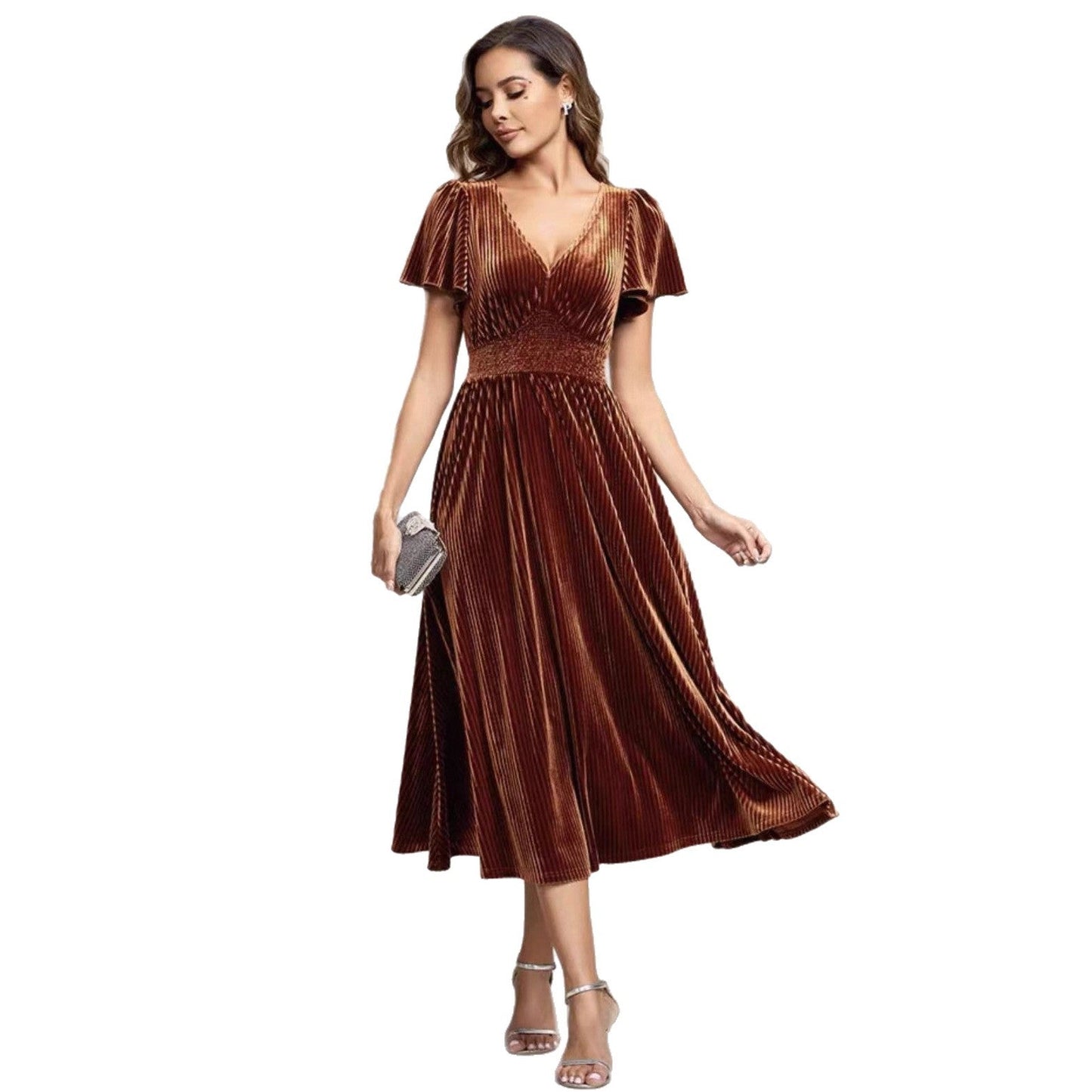 Women's Large Hem Long Dress Gold Veet Dresses