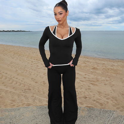 Women's Stitching Contrast Color Long Sleeves Slim Suits