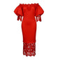 Women's Lace Stitching Banquet Dress Lantern Sleeve Dresses