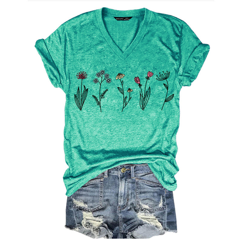 Women's Duplex Printing Sleeve Pullover T-shirt Summer Blouses