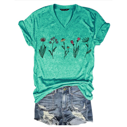 Women's Duplex Printing Sleeve Pullover T-shirt Summer Blouses