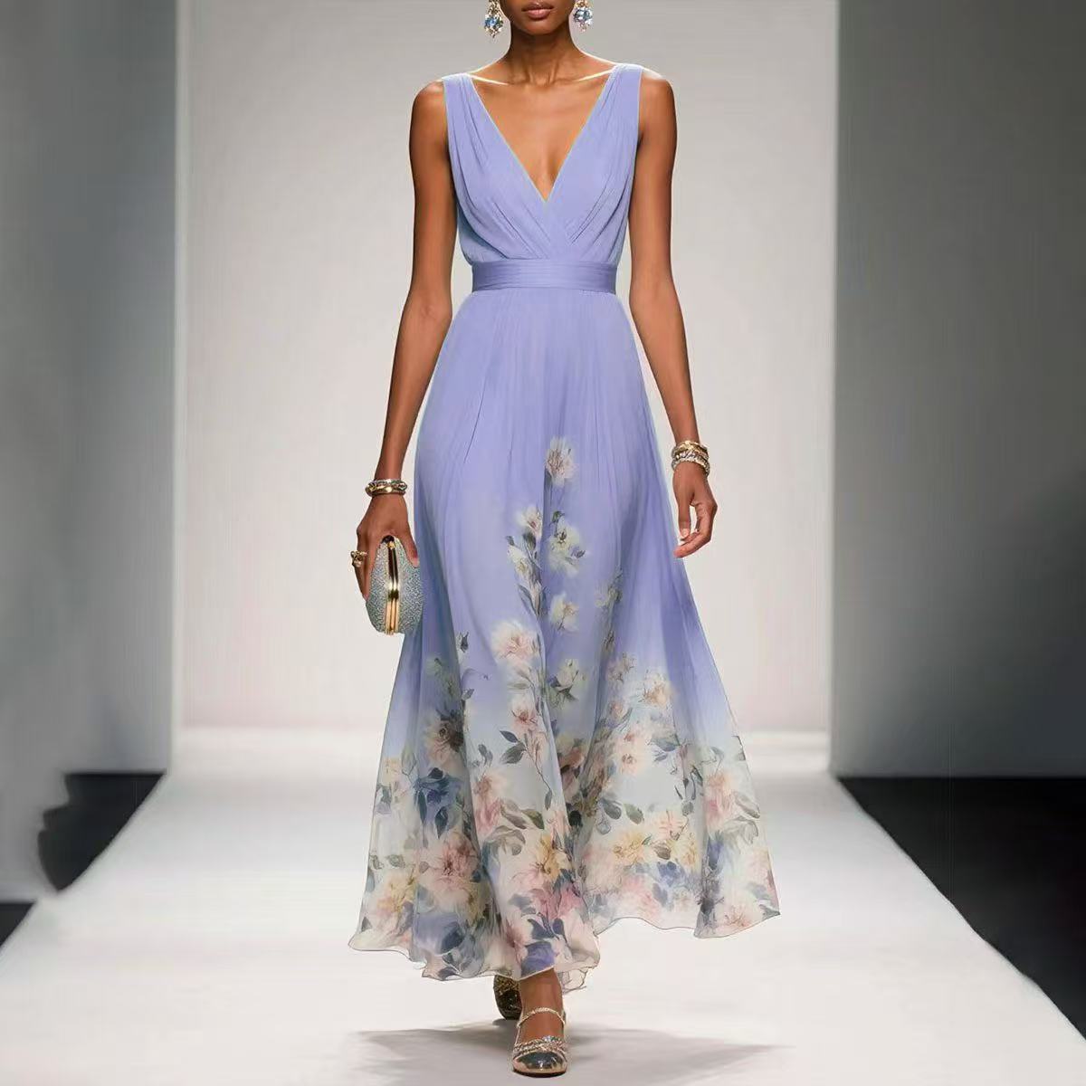 Summer Fashion Sexy Deep V Chiffon Dresses