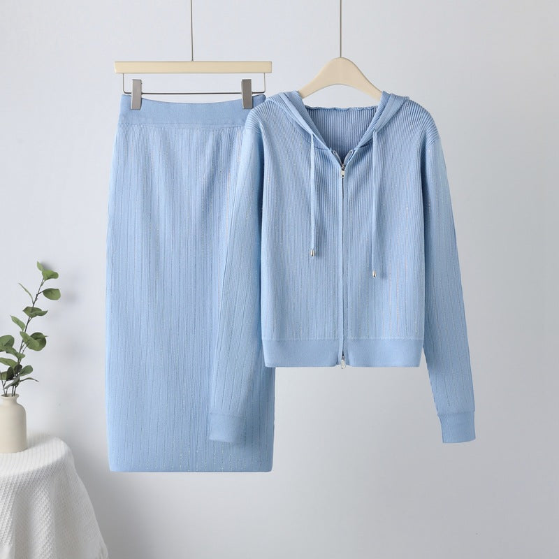 Women's Casual Hot Drilling Hooded Two-piece Dress Suits