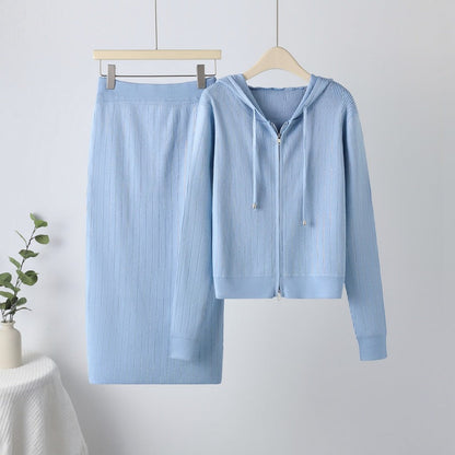 Women's Casual Hot Drilling Hooded Two-piece Dress Suits